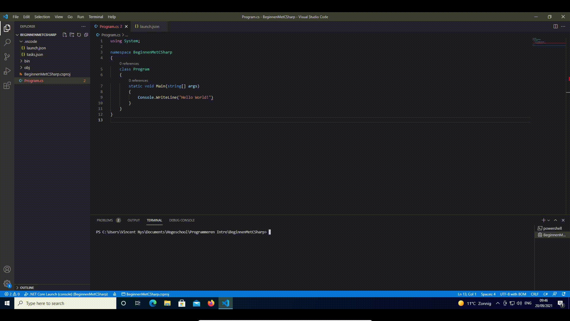 Voorbeeld uit Visual Studio Code