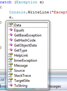 IntelliSense toont de verschillende methodes en properties