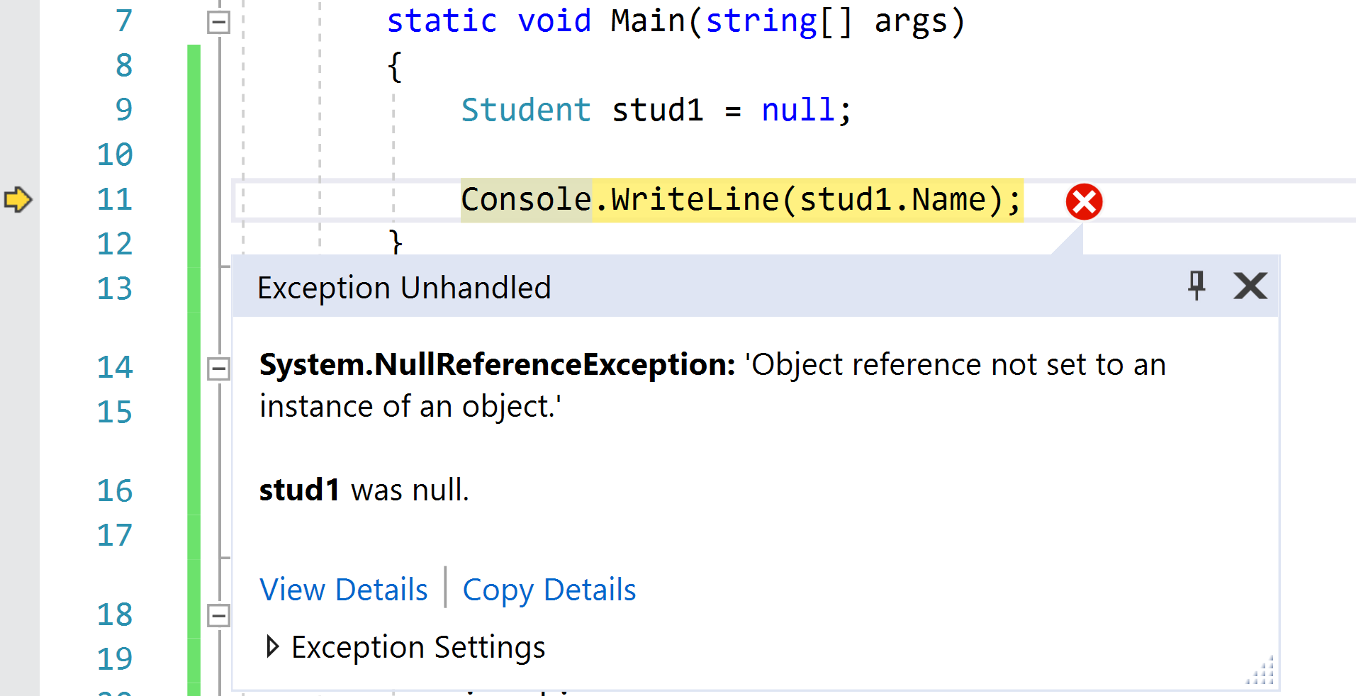 NullReferenceException error in VS